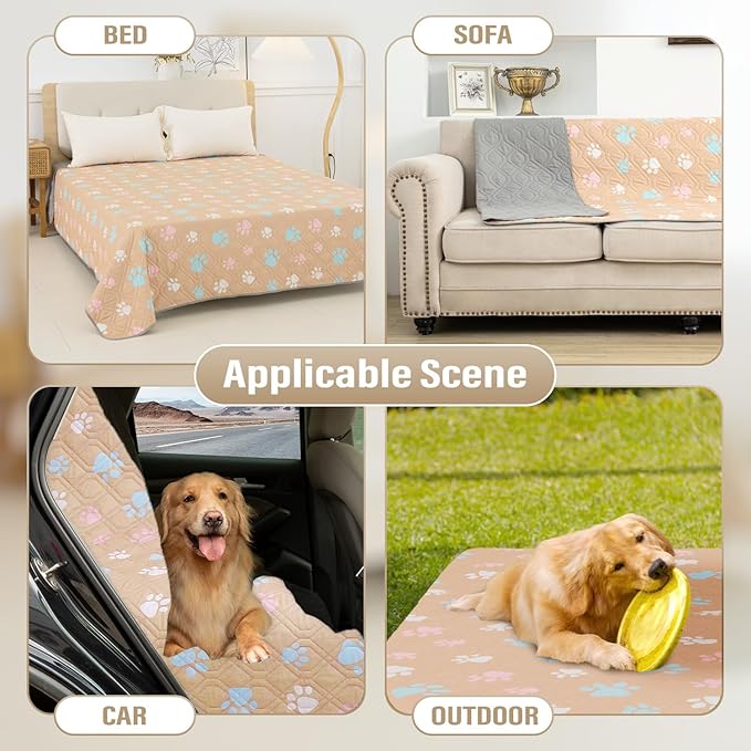 BOCTOPUG Dog Bed Cover for Pets Blankets Rug Pads for Couch Protection Waterproof Bed Covers Dog Blanket Furniture Protector Reusable Changing Pad (Yellow+Colorful Paw, 82"x82")