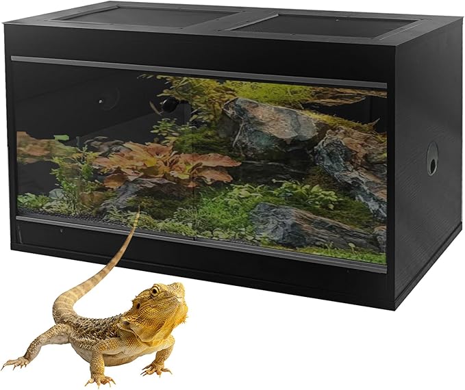 36 Gallon Reptile Enclosure, 34.1x14.8x16.6 Tank for Ball Python, Bearded Dragon, Snake, Gecko – Reptile Terrarium with Glass Sliding Door & Top Screen Ventilation