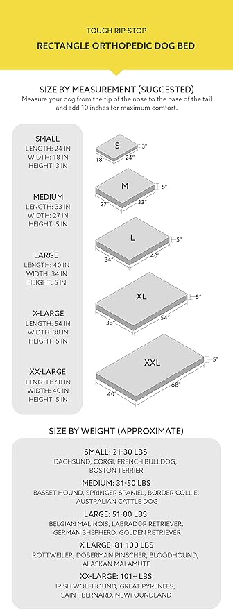 K9 Ballistics Tough Ripstop Orthopedic Rectangle Dog Bed Removable Washable Cover, Solid Orthopedic Foam for Size M Medium Dogs 33"x27", Blue Quartz