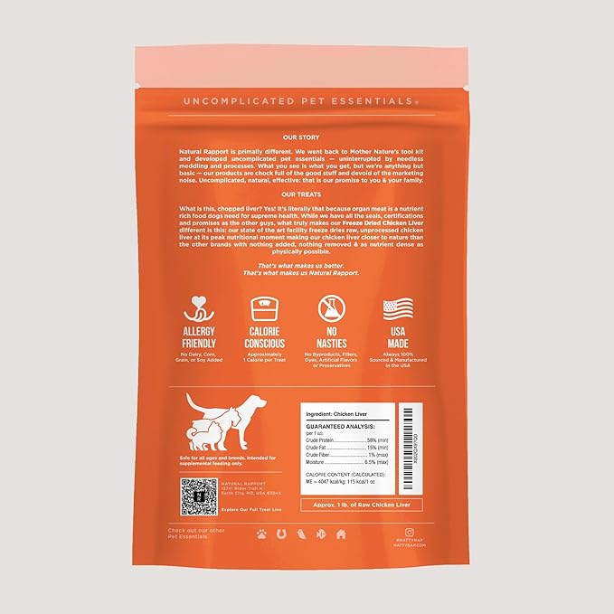 Natural Rapport Chicken Liver Dog Treats - The Only Freeze Dried Chicken Liver Dogs Need - Grain-Free Chicken Bites, Dog Treats for Small and Large Dogs (4 oz.)