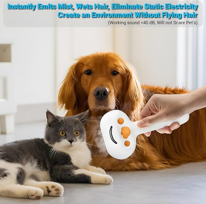 3-in-1 Pet Steam Brush for Dogs & Cats – Gentle Grooming Comb with Spray & Waterless Shampoo – Fur Shedding, Hair Removal, Dematting & Detangling Tool – Portable Steam Cleaner for Long or Short Hair