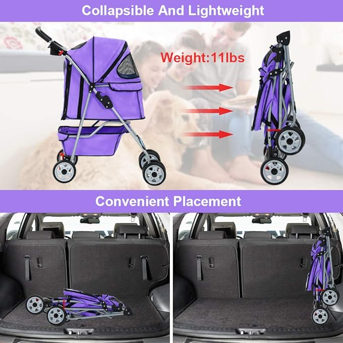 BestPet Pet Stroller Cat Dog Cage Stroller Travel Folding Carrier