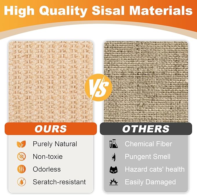 Oroonoko 2-in-1 Natural Sisal Cat Scratcher Bed & Lounge - Large Scratching Post, Cat Hammock Bed, Scratch Pad for Indoor Cats, Non-Tip Wood Base, Modern Cat Furniture, Easy Assembly (Wave Design)