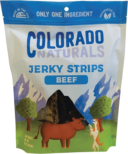 Colorado Naturals Beef Jerky Strips Dog Treats, 16 oz – All-Natural, Made in USA, No Fillers or Preservatives – Great for Muscle Development