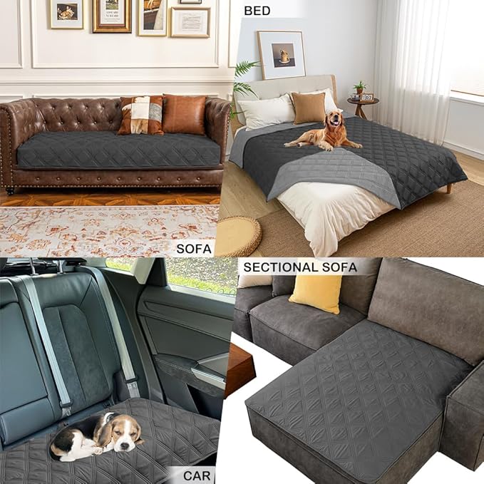 fuguitex Waterproof Dog Blanket Reversible for Small Dogs Resistant Leakproof Washable Couch Cushion Bed Protector Cover for Indoor Furniture Pet Friendly（82"*102",Dark Grey+Grey