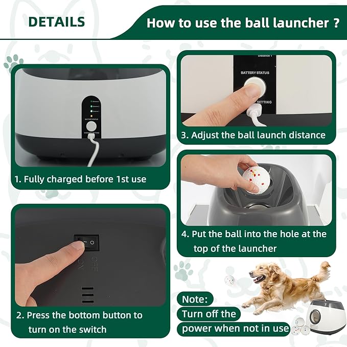 Elevon Dog Ball Thrower Launcher, Automatic Ball Launcher for Large Dogs, Interactive Dog Toy with Three Ranges, Includes 3 ETPU Balls and a Data Line, Suitable for Large Dogs, Gray/White