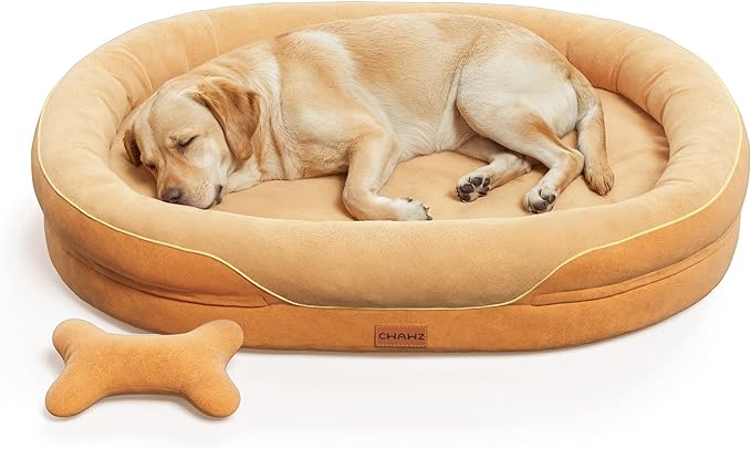 Jumbo Orthopedic Dog Bed, Big Dog Beds for Extra Large Sized Dogs with Full-Surround Bolsters, Dual-Sided Dog Cooling Bed with Memory Foam, Washable Pet Sofa Couch with Nonslip Bottom, Brown