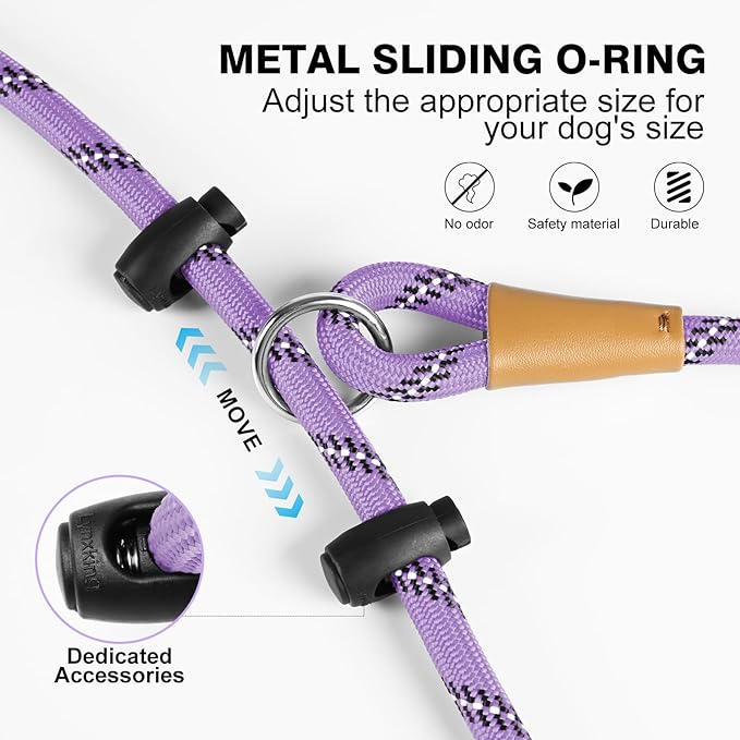 Lynxking No Pull Rope Dog Harness No Pull Reflective Leash Harness Collar 3 in 1 Dog Halter Harnesses Adjustable for Large Giant Dog (Light Purple, Small 3/8 inch)