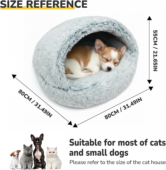 CATISM Large Cat Beds for Indoor Cats Dogs - Cat Bed Calming Nest, Self Warming Cave, Cozy Pod for Indoor Cats or Small Dogs, Removable Washable Cove with Non-Slip Bottom for Large Cats or Dogs