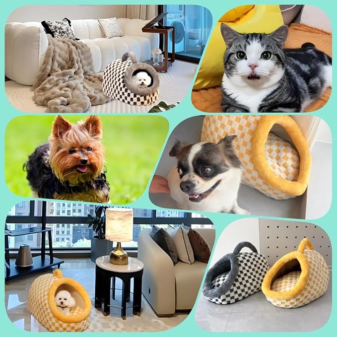 Dog Bed Cat Bed (Grey, m) Dog Bed Cat Bed Medium with Large Indoor for Small Indoor Outdoor Dogs Cats Fluffy Calming，Round beds，Anxiety Washable -Medium