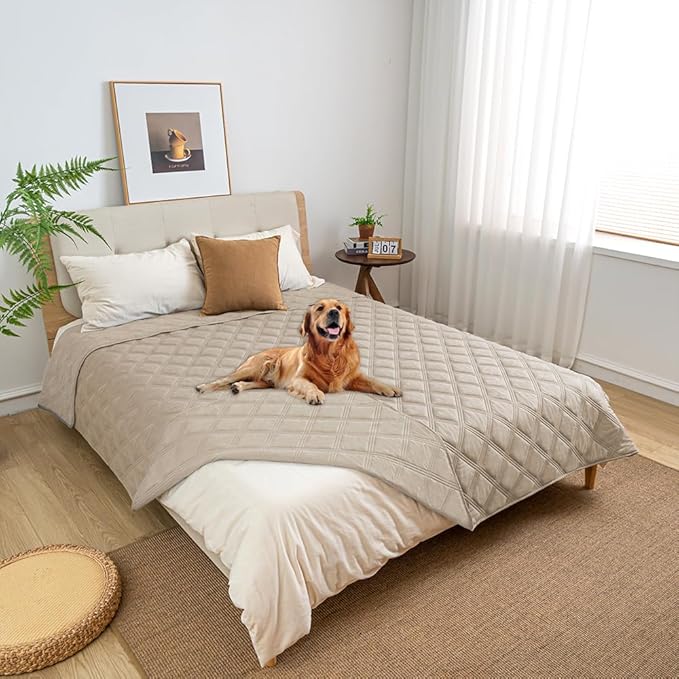 fuguitex Waterproof Dog Blanket Reversible for Small Dogs Resistant Leakproof Washable Couch Cushion Bed Protector Cover for Indoor Furniture Pet Friendly（30"*90",Brown+Khaki+Khaki