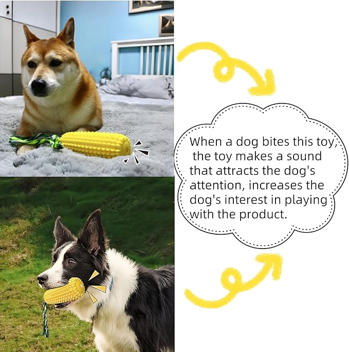 FJ Four Joys Corn-Shaped Dog Chew Toy, Squeaky Toy, Dog Toothbrush, Tough and Interactive Toy for Small, Medium and Large Dogs
