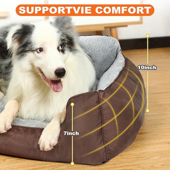 Orthopedic Dog Beds for Extra Large Dogs, Washable Rectangle Dog Couch Sofa Bed with Non-Skid Bottom for Pet Sleeping, 39”x31”x9”, Brown