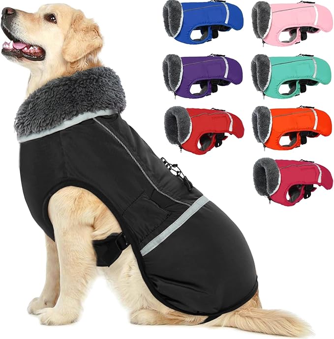 QBLEEV Warm Dog Coat Reflective Jacket, Waterproof Winter Coat Turtleneck Dog Clothes for Cold Weather, Thick Fleece Snowsuit Christmas Vest for Small to Large Dogs