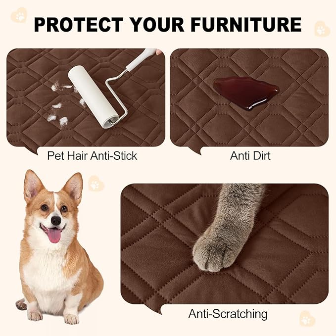 Smiry Waterproof Dog Blanket, 82x82 Inch Soft Pet Bed Cover Reversible, Washable Sofa Couch Furniture Protector for Small Medium Large Dog Puppy Cat, Geometric, Brown/Chocolate