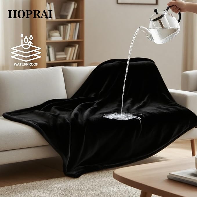 Waterproof Pet Blanket for Medium Large Dogs Washable Fluffy Thick Jacquard Shag Fleece Warm Sherpa Pet Blanket Cats Puppy Couch Protection (Black XXL85*85inches)