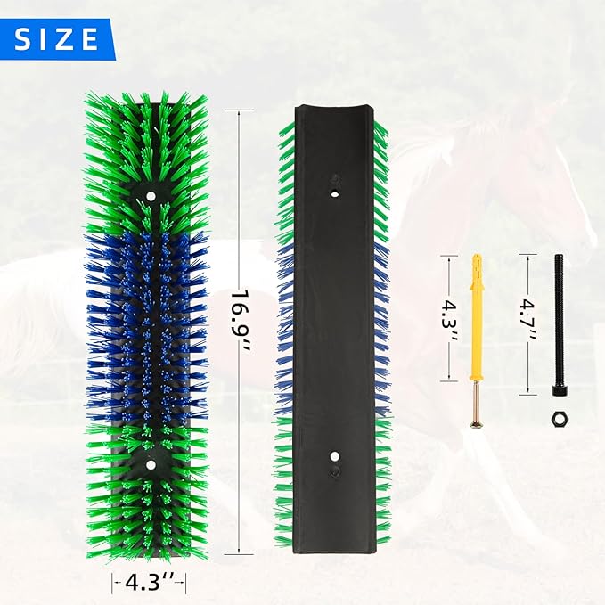Livestock Scratch Brush for Cattle, Horses, Goats, Cow, Durable Scratching & Massage Grooming Tool for Healthy Coat, Relieves Itching, Easy Install on Fence Posts(4pcs, Green)