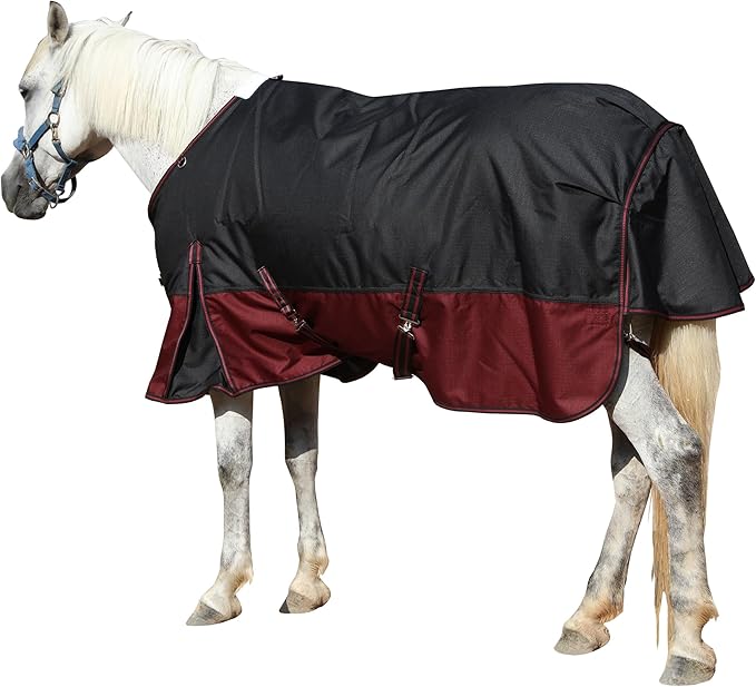 LEAFOREST 1200D Turnout Horse Winter Blanket Waterproof Breathable Snow Proof Heavy Blankets 200g Fill Sheet in The Barn, Stable, Stall, Pasture, Paddock Black Red 84 inches