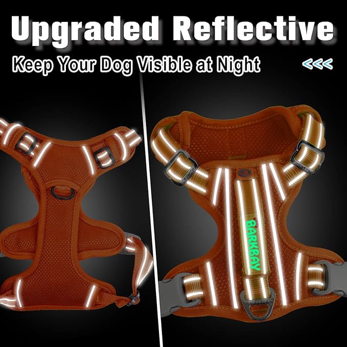 BARKBAY Dog Harness No Pull with ID Tag Pocket - Heavy Duty, Reflective, Easy Control for Large Dogs(Orange,XL)