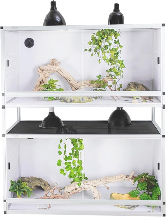 Stackable PVC Reptile Enclosure 40''x16''x16'' ToxiRium Space Efficient Large Reptile Tanks 44 Gallons for Bearded Dragon Gecko Lizard Snake, Wide Vivarium with Sliding Doors Lock-2pcs with spacers