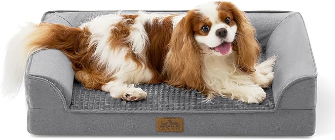 Orthopedic Dog Bed for Medium Size Dogs, Bolster Pet Couch with Waterproof Lining, Egg Crate Foam Sofa for Pets Up to 30 lbs, U-Shaped, 30x20x6.5 inch, Grey