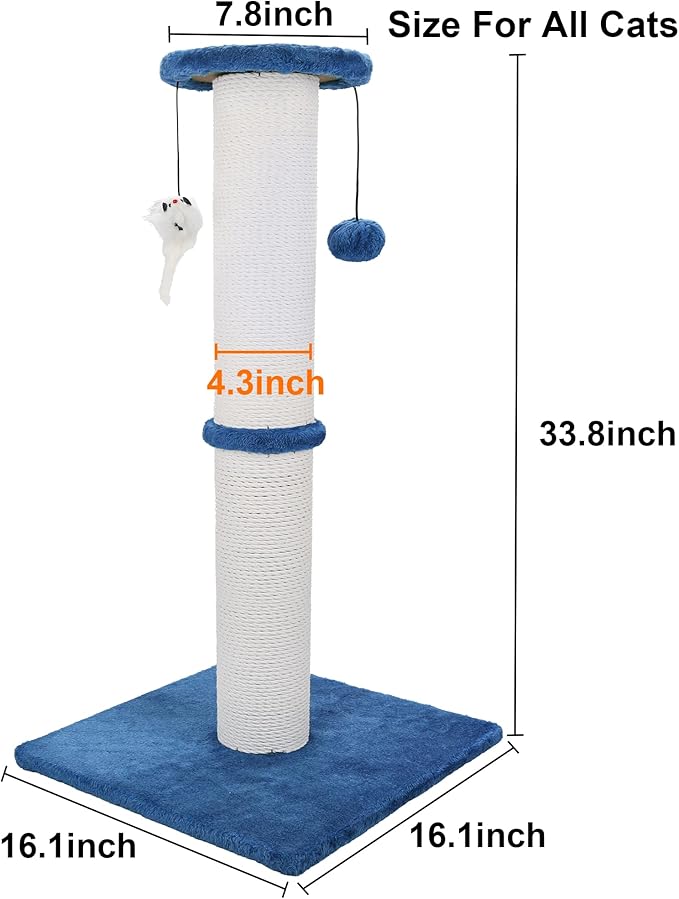 Cat Scratching Post 34 Inches Heavy Duty and Thicker Cat Scratching Post Sisal Rope with Hanging Ball and Mice Scratching Post for Indoor Cats and Adult(Bright Green)