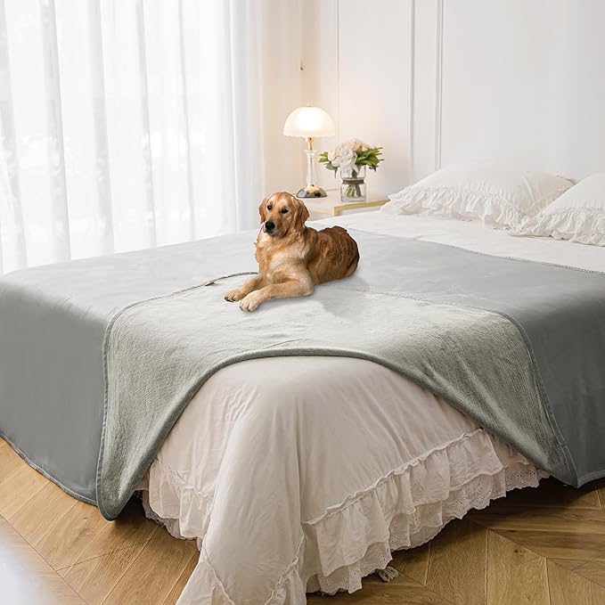 Waterproof Blanket for Bed Protection, Washable Dog Blankets for Couch, Soft Reversible Pet Throw Furniture Protector Cover for Sofa-82"x120",Light Grey+Dark Grey