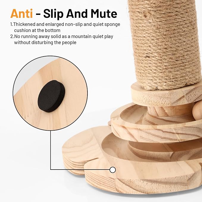 Kitten Small Cat Scratching Post Sisal Scratch Post for Indoor Cat with Hanging Ball,Solid Wooden 2 Level Track,Interactive Cat Toy