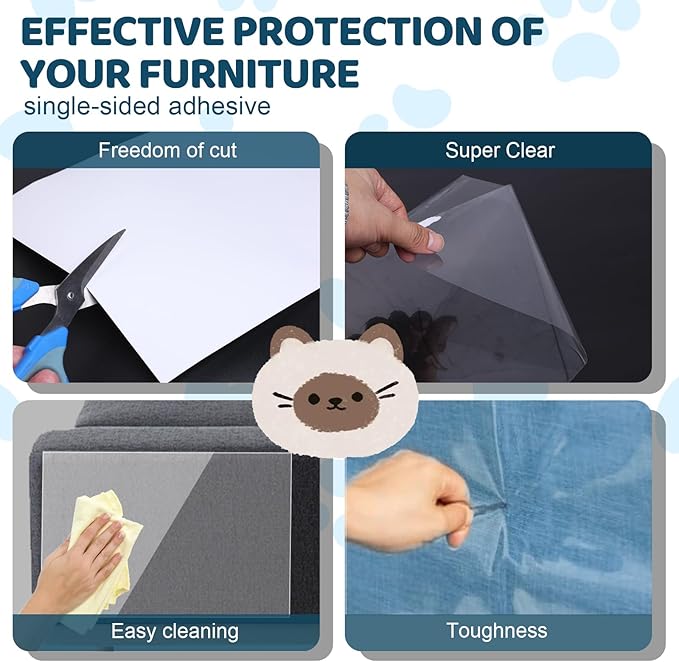 Cat Scratch Furniture Protector 17x11.8 in, 20 Pack Self-Adhesive Single Side Couch Protector from Cat Claws, Furniture Protectors from Cats, Anti Scratch Sticky Tap, No Pins