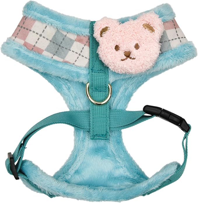 Pinkaholic New York Annika Dog Harness Over-The-Head Warm Winter Argyle Pattern Adjustable Chest for Small Dog, Aqua, Large
