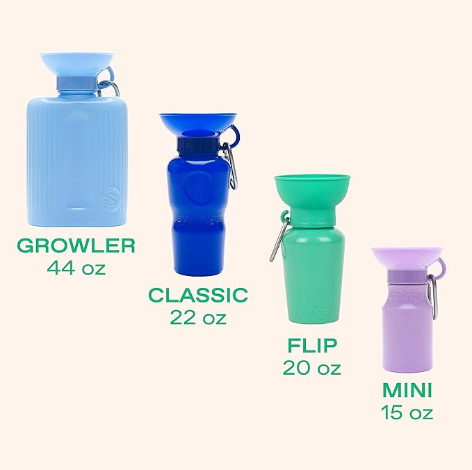 Springer by Springland Flip Portable Dog Water Bottle with Foldable Food Grade Silicone Bowl - 20 Ounce Travel Dog Water Bottle Ideal for Camping - Easy Squeeze Hydration & Release to Drain