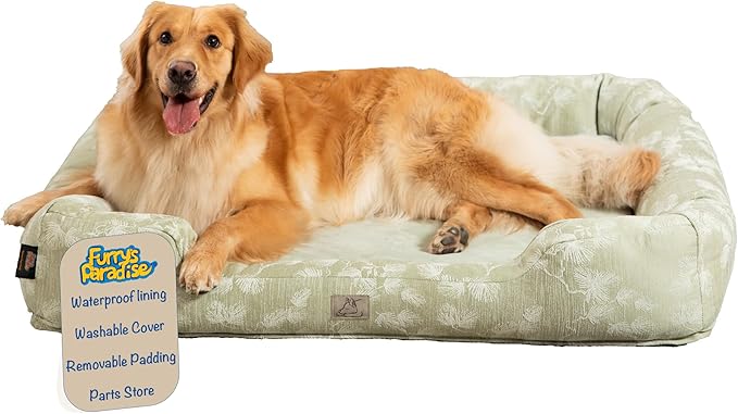 Furry's Paradise Foam Cuddler Pet Bed with Waterproof Liners, Reversible Cushion, Washable Cover, Recycled Fibers and Non-Slip Bottom. (Blown Dandelions, Orthopedic Large)