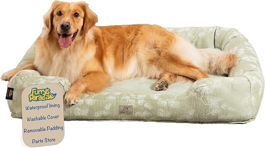Furry's Paradise Foam Cuddler Pet Bed with Waterproof Liners, Reversible Cushion, Washable Cover, Recycled Fibers and Non-Slip Bottom. (Blown Dandelions, Orthopedic Large)