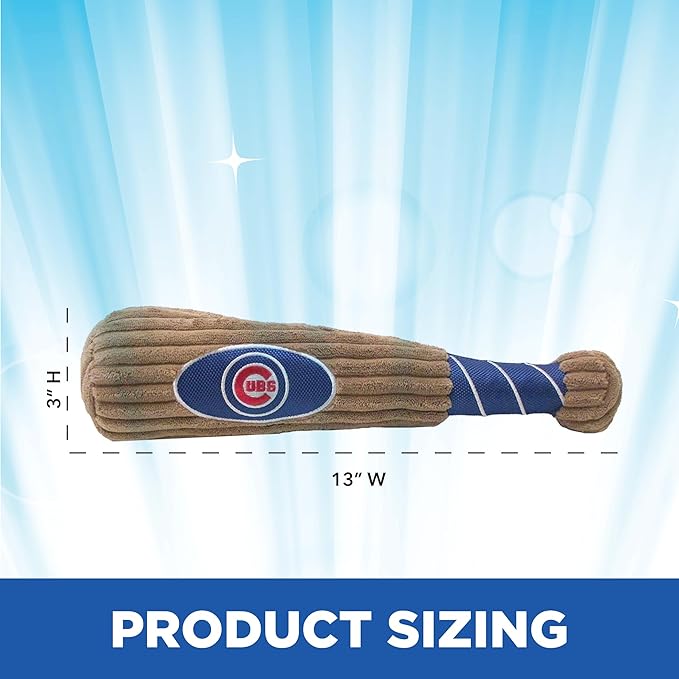 MLB Chicago Cubs Baseball Bat Toy for DOGS & CATS. Soft Corduroy Plush Dog Toy with Inner SQUEAKER, MLB Chew Toys for Dogs or Cats. Durable Fun Interactive Dog Toy with Team Names and Logo
