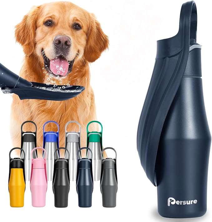 27 OZ Dog Water Bottle Portable Stainless Steel Convenient Pet Water Dispenser, Leak Proof Puppy Travel Water Bowl for Dog Outdoor Walking, Hiking, Perfect Size for All Dog Breeds, Whole Blue