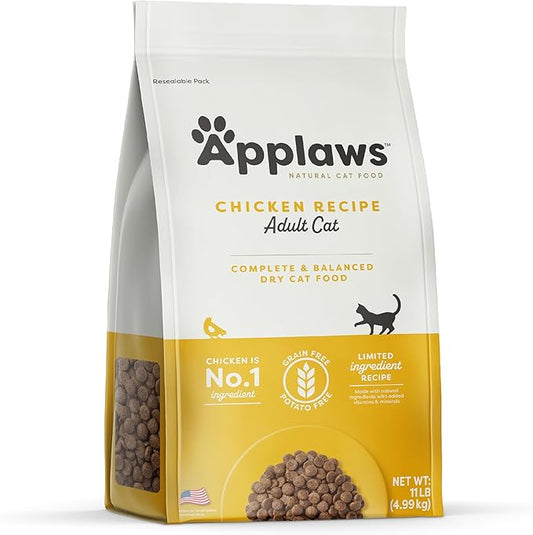 Applaws Complete Dry Cat Food, Grain-Free, Limited Ingredient with Added Vitamins & Minerals, Protein, Supports Digestion, Chicken (11 Pound Bag)