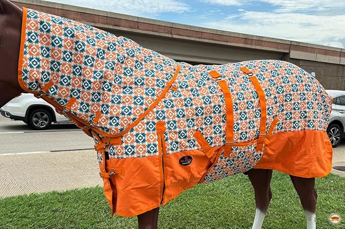 HILASON 1200D Winter Waterproof Poly Horse Hood Turnout Neck Blanket Belly Wrap Floral Motif | Blankets for Horses