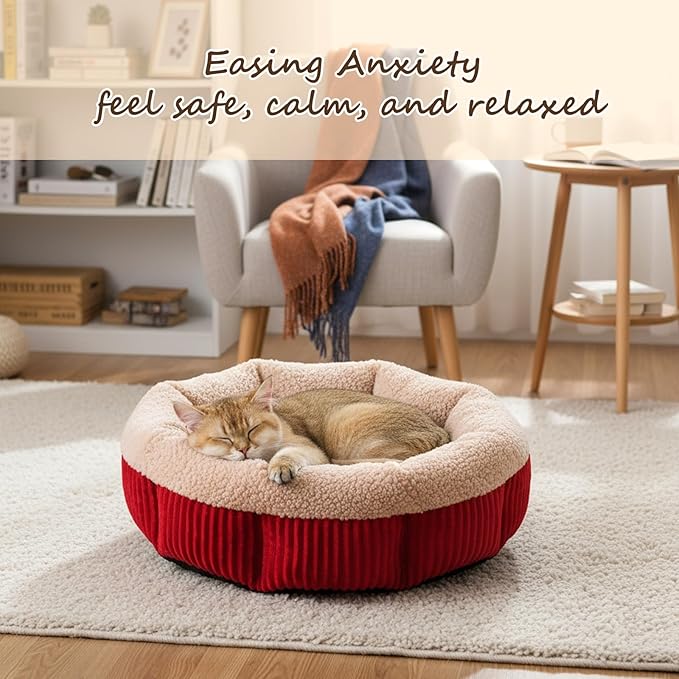 4 Packs Round Donut Cat Beds 20in Soft Plush Pet Beds Washable Calming Pet Sleep Cushions for Cat, Small Dogs, Puppy, Kitten