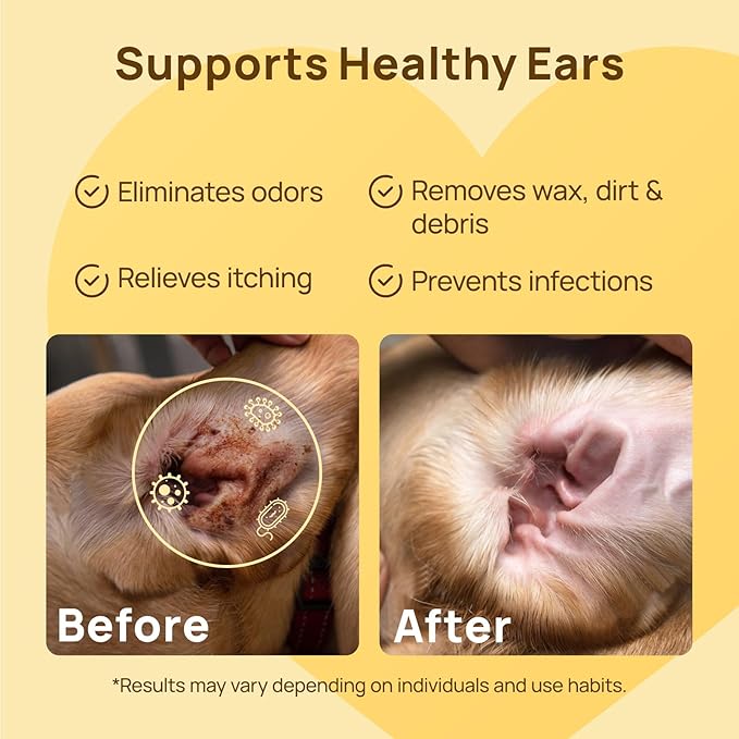 HICC PET Ear Cleaner Finger Wipes for Dogs & Cats, Vet-Recommended Dog Ear Infection Treatment to Relief Itching & Inflammation, Remove Wax, Dirt & Stop Smelly, Non-Irritating, 50ct(Coconut Scent)