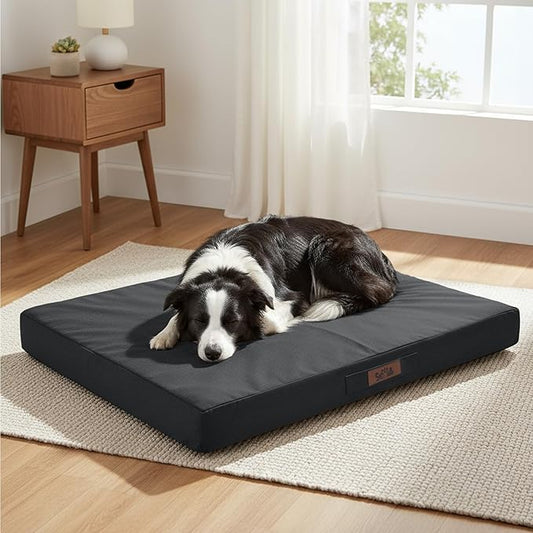 Sytopia 36 Inch Large Chew Proof Dog Crate Bed, Orthopedic Waterproof Dog Bed for Large Dogs, Removable Washable Cover, Egg Crate Foam Mat, Suitable for Dogs Up to 60 Lbs, Dark Gray