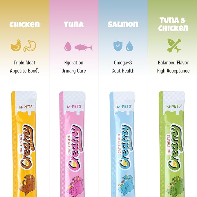 M-PETS Rich Salmon & Omega-3 Lickable Cat Treat – 20 Tubes of Healthy Squeeze Up Creamy Snacks with Functional Nutrients & Beta-Carotene for Immune, Skin & Coat Support – Grain Free, High Protein