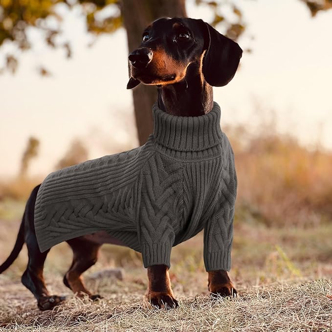 ASENKU Dog Sweater, Dog Sweaters for Medium Dogs, Warm Pullover Doggie KnitTurtleneck Warm Clothes for French Bulldog, Boston Terrier（Dark Grey, M）