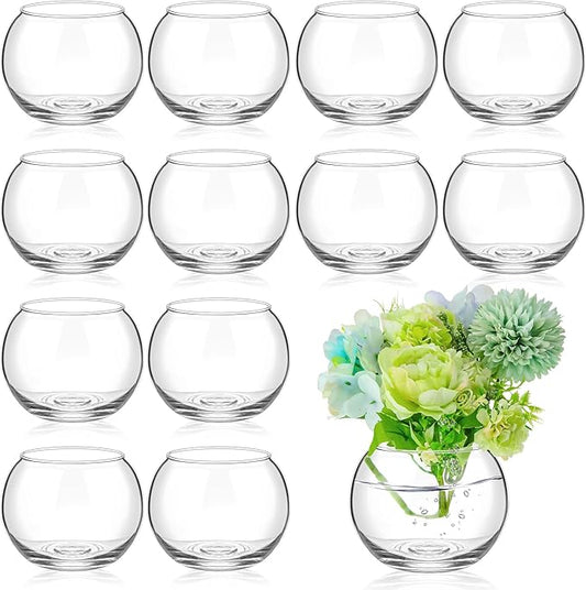 Zopeal 12 Pcs Fish Bowl Vase Glass Bubble Bowl Globe Glass Clear Bubble Vase Round Terrarium Goldfish Flower Centerpiece for Wedding Event Arrangement Office Home (3.5" h X 3.94" w)