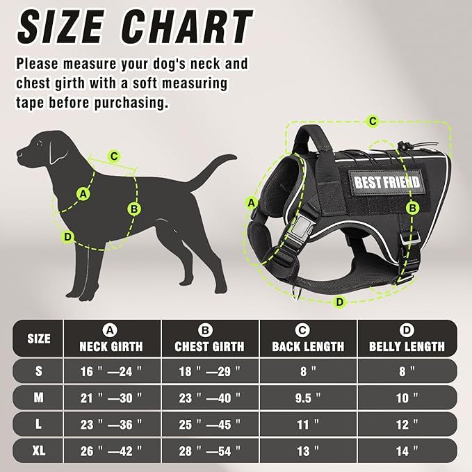 Tactical Dog Harness Small Sized Dog,No Pull Military Dog Vest with Handle,Reflective Heavy Duty Pet Harness for Walking Hiking Training Black S
