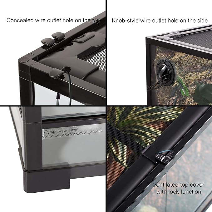 REPTI ZOO 24" x 18" x 36" Reptile Tall Glass Terrarium Rainforest Habitat Double Hinge Door with Screen Ventilation 67 Gallon Reptile Terrarium Easy Assembly