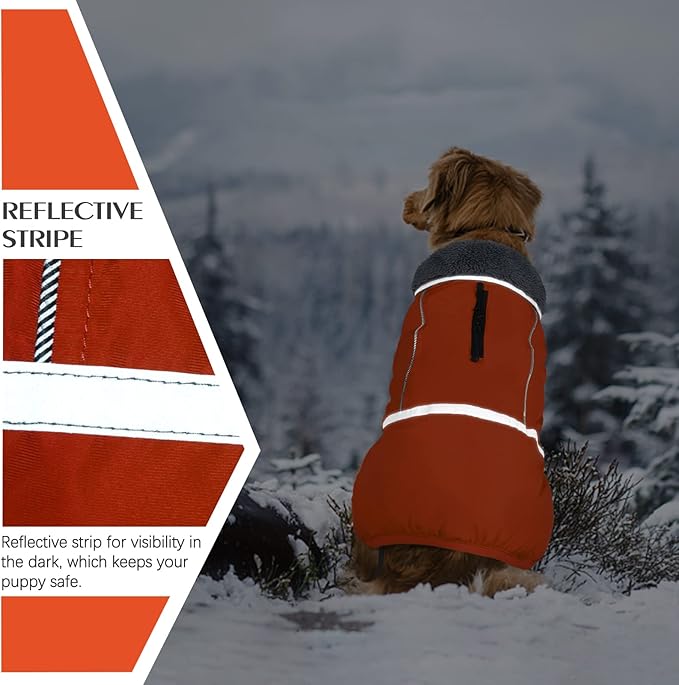QBLEEV Warm Dog Coat Reflective Dog Jacket, Waterproof Dog Winter Coat Turtleneck Dog Clothes for Cold Weather, Thick Fleece Dog Snowsuit Christmas Dog Vest Pet Apparel for Small Medium Large Dogs L