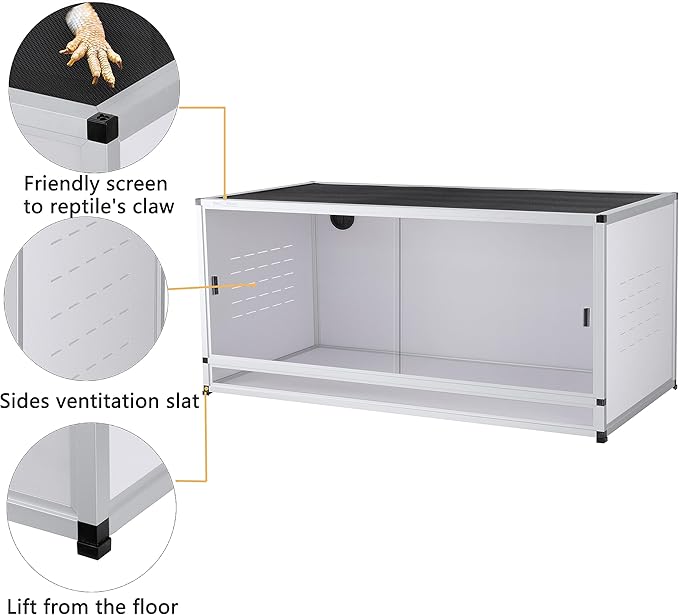 Reptile Enclosure 40x16x16'' Large Reptile Terrarium Habitat Tank for Bearded Dragon Gecko Lizard Snake, 44 Gallon Wide Breeding Lounge Vivarium Area with Sliding Doors Lock
