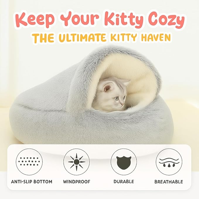 Nest Bed - Lapcatz Cat Beds for Indoor Cats, Fluffy Cat Bed Cave Plush Warm Nest for Cats (Black,M 20"x20")
