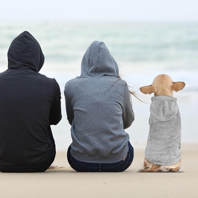 Dog Sweaters,Dog Hoodie,Warm Fuzzy Fleece Sweatshirt with Hood & Pocket,Leash Hole,Cozy Cold Weather Pet Clothes Pet Sweater for Small,Medium,and Large Dogs(Grey,M)