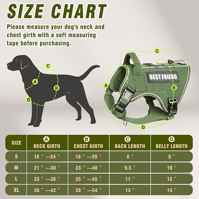 Tactical Dog Harness for Large Dogs,No Pull Military Dog Vest with Handle,Reflective Heavy Duty Pet Harness for K9 Working Walking Hiking Training Green XL